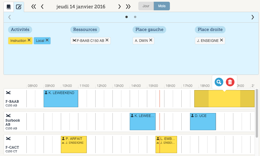 planning de réservation pour aéroclub