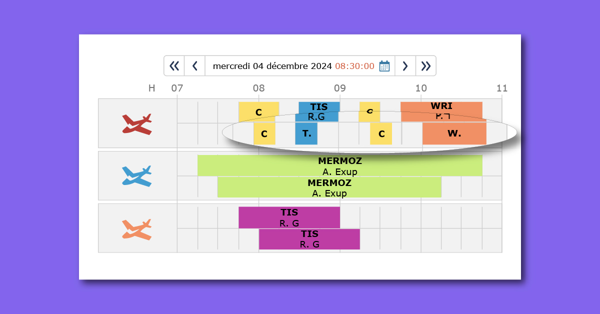 Affichage des activités réalisées dans le planning de réservation